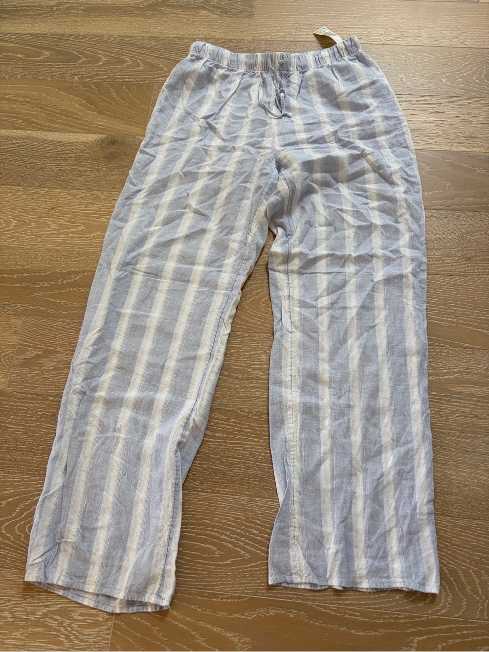 Aritzia Wilfred free Light Blue & White Striped Linen blend pants